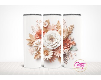 3D Cream Flowers Tumbler Wrap Seamless Design PNG