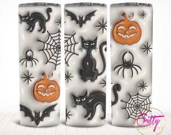 3D Inflated Pumpkin Tumbler Wrap Design, Halloween Tumbler Wrap, 3D 20oz Sublimation Design png, Skinny Straight Tumbler Wrap, Bat Spiderweb