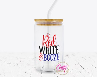 Red White and Booze 16oz Libbey Glass Can Wrap