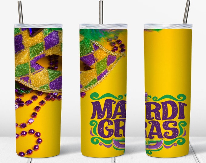 Featured listing image: Yellow Mardi Gras Wrap 20oz PNG Digital Download