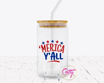 Merica Y'all 16oz Libbey Glass Can Wrap