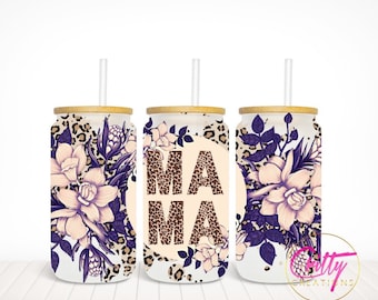 Mama Purple Leopard Print- UV DTF 16oz Cup Wrap