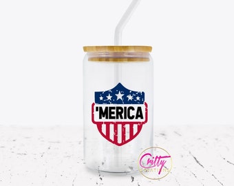 Merica Monogram 16oz Libbey Glass Can Wrap