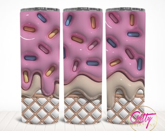 3D Ice Cream with Sprinkles Tumbler Design - Handcrafted and Unique