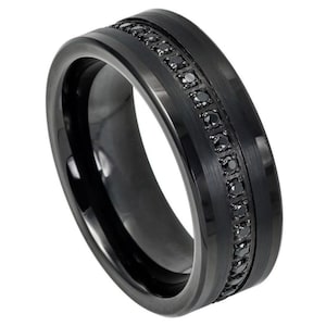 8mm Black Tungsten - Black Diamond - Wedding Band - Diamond Ring - Wedding Ring