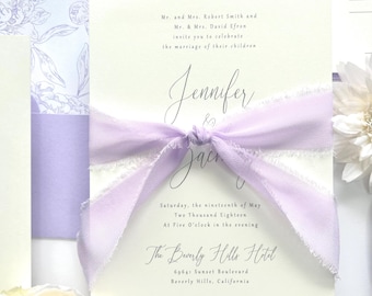Lilac Purple Floral Wedding Invite, Spring Wedding, Wedding Invitations, Printed Wedding Invite, Customized Invitation, Summer Wedding