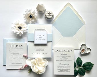 Light Sky Blue Wedding Invitation, Modern Dusty Blue Wedding Invite, Wedding Invitation, Customized Invitations, Coastal Wedding