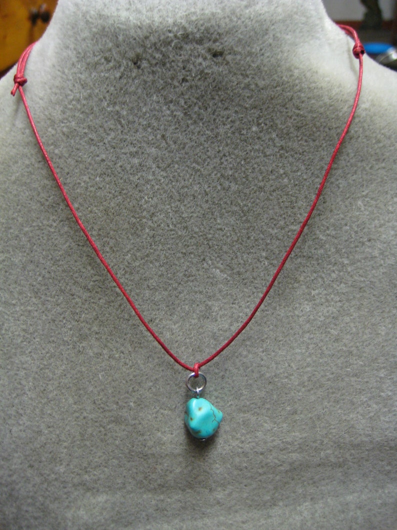 Turquoise pendant on adjustable red cord gifts for girls or boys surfing skating or hiking these will last a long time