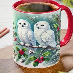 Winter Owl Christmas Mug: Festive Snowflake Coffee Cup, Holiday Kitchen Decor