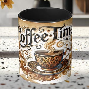Vintage Watercolor Coffee Mug: Gold Accents, Ceramic Coffee Lover Gift