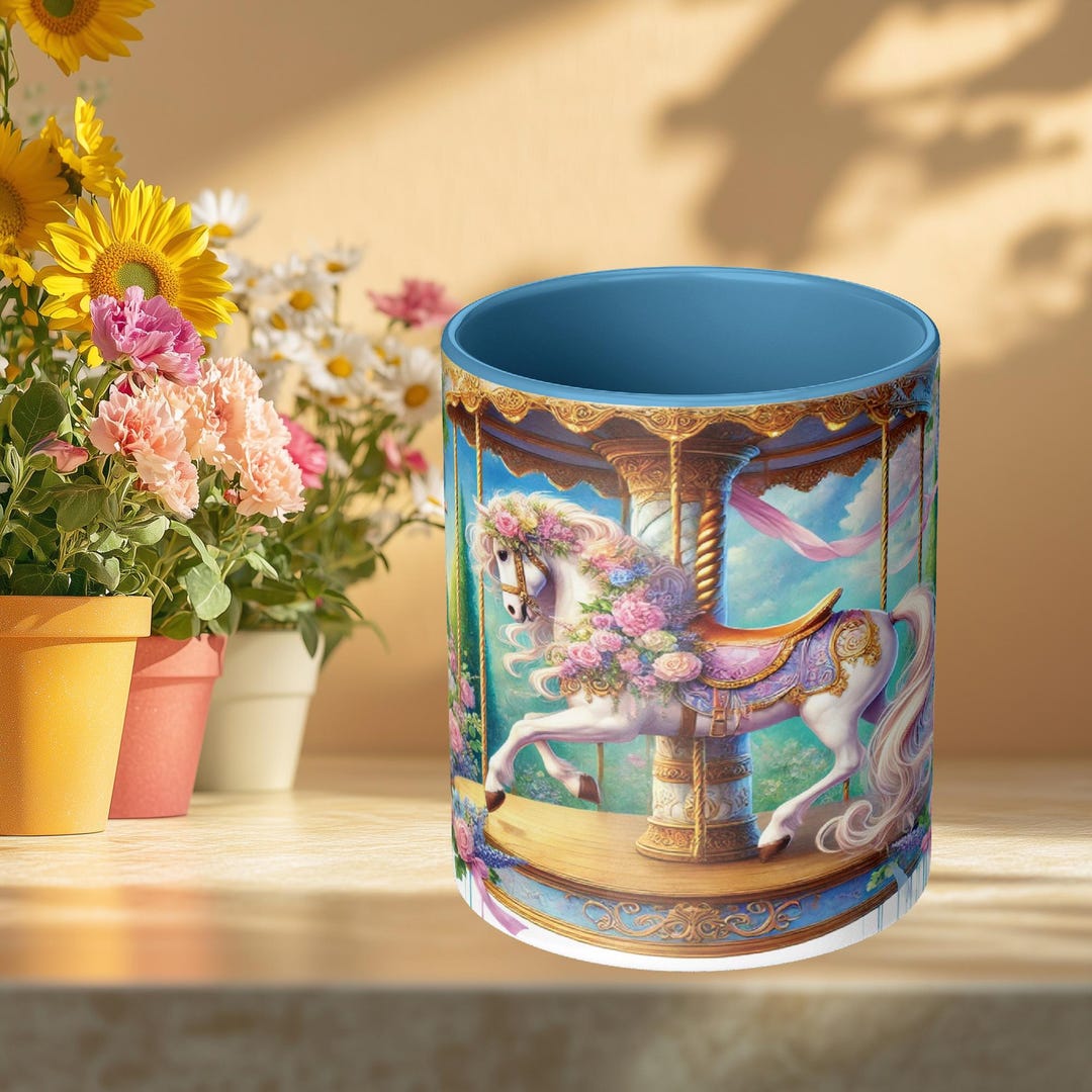 Watercolor Carousel Horse Mug: Vintage Floral Coffee Cup - Etsy