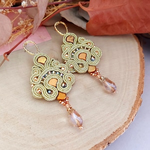 Longue boucle d'oreille lustre en cristal or, longues perles de cristal or jaune, tige, boucles d'oreilles de mariage, pendentif