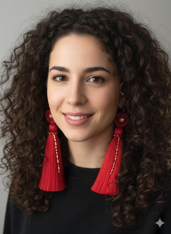 Handmade Red Tassel Earrings – Embroidered Boho Statement Jewelry