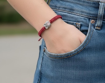 Handmade Macrame Owl Bracelet – Burgundy Boho Charm Wristband