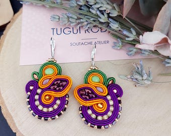 Colorful purple Earrings: boho Flower Beaded Dangle Earrings