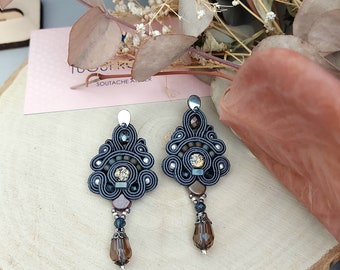 Dark Grey Boho Earrings - Elegant Chandeliers for Bridesmaids, unique evening earrings