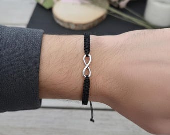 Men's Black Cord Infinity Bracelet | Minimalist Silver-Tone Charm Jewelry