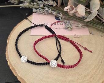 Tree of Life Couples Bracelet Set of 2 - Matching Macrame red black Bracelets for Two - Adjustable Cord Friendship Jewelry