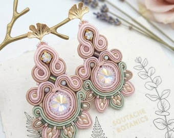 Soutache Statement Earrings, Boho Floral Dangle Earrings, Unique Christmas Gift for Wife, Handcrafted Beaded Jewelry,