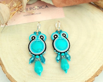 Turquoise Soutache Earrings: Black Dangle Earrings, Boho Jewelry