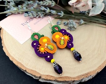 Colorful purple  flowers earrings, birthday gift for her, Christmas present for wife