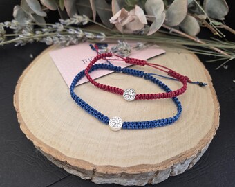 Tree of Life Couples Bracelet Set of 2 - Matching Macrame red blue Bracelets for Two - Adjustable Cord Friendship Jewelry