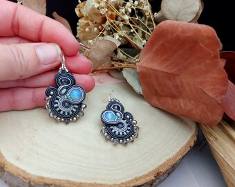 Grey Soutache Dangle Earrings: Beaded  Lightweight Earrings boho style