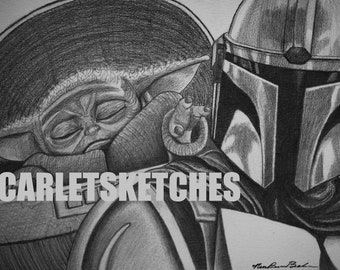 The Mandalorian - Baby Yoda - Star Wars - Pencil Drawing - Print - Poster