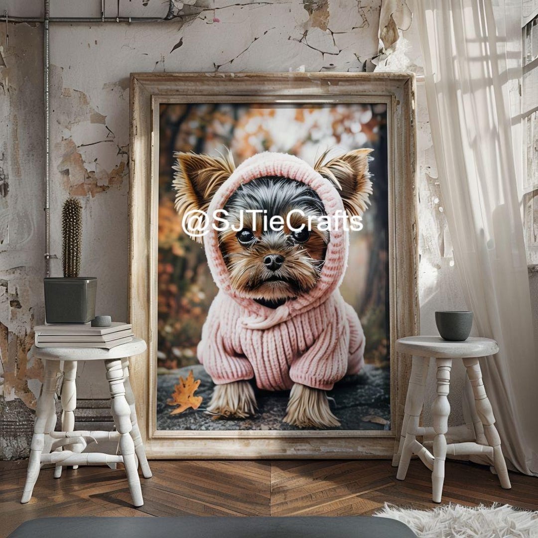Cozy Vintage Interior With Adorable Yorkie in Frame - Etsy