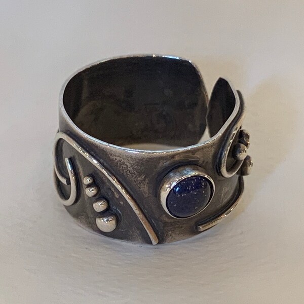 Lapis Lazuli, Silver Granules, and Wire Adjustable Doodle Ring