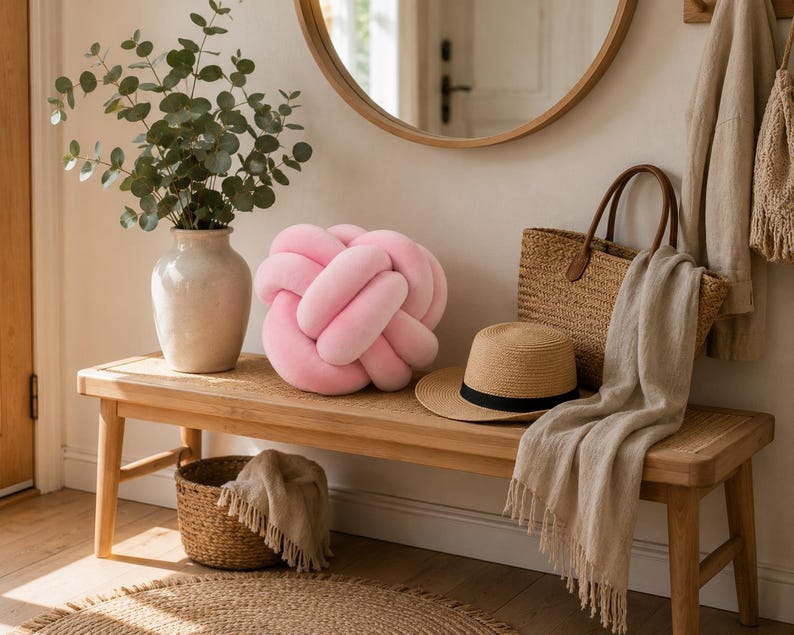 Rosa Knotenkissen Knoten Kissen Dekokissen Modernes Design Sofakissen Wohnzimmer Deko Minimalistisches Kissen Geschenkidee Bild 5
