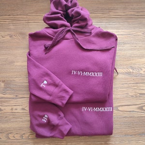 Individuell gestickter römischer Ziffern-Hoodie, personalisierte Paare Geschenke, gestickter Paare Hoodie, Jahrestag Datum Paare Sweatshirt Bild 8
