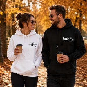 Hubby Wifey Matching Hoodies, Couples Hoodies, Matching Sweatshirts, Bride Groom Gift, Wedding Gift, Honeymoon Hoodie