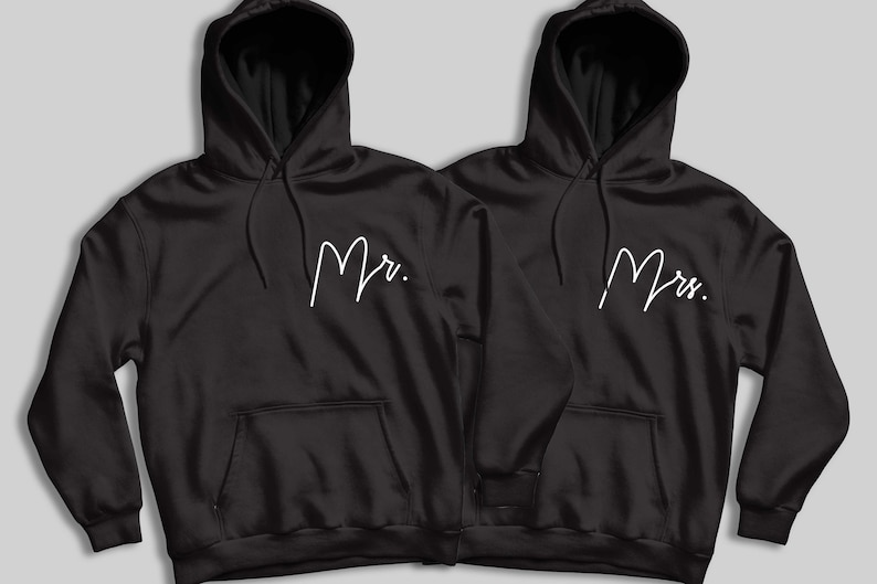 Sudadera Mr Mrs, sudadera con capucha para parejas, pareja a juego, sudadera para parejas, sudadera de luna de miel a juego, regalo del 1er aniversario para esposa imagen 1