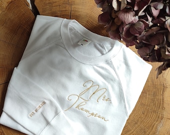 Custom Mrs. Embroidered Sweatshirt, Wifey Shirt, Gift For Bride, Future Mrs Hoodie, One Year Anniversary, Mrs Sweatshirt, Bride To Be