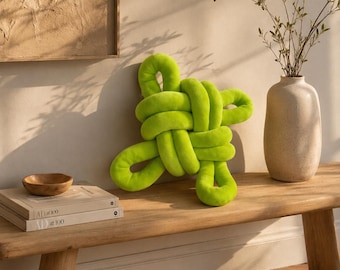 Lime Knot Pillow for Sofa, Decorative Knot Cushion, Modern Scandinavian Home Decor Accent, Stylish Minimalist Housewarming Gift
