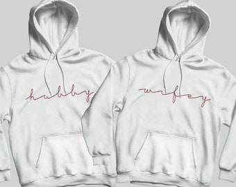 Sudaderas con capucha Hubby Wifey, sudaderas con capucha para parejas, sudaderas con capucha para parejas, sudaderas con capucha King Queen, sudaderas con capucha a juego, sudaderas con capucha para marido y esposa, camiseta recién casada