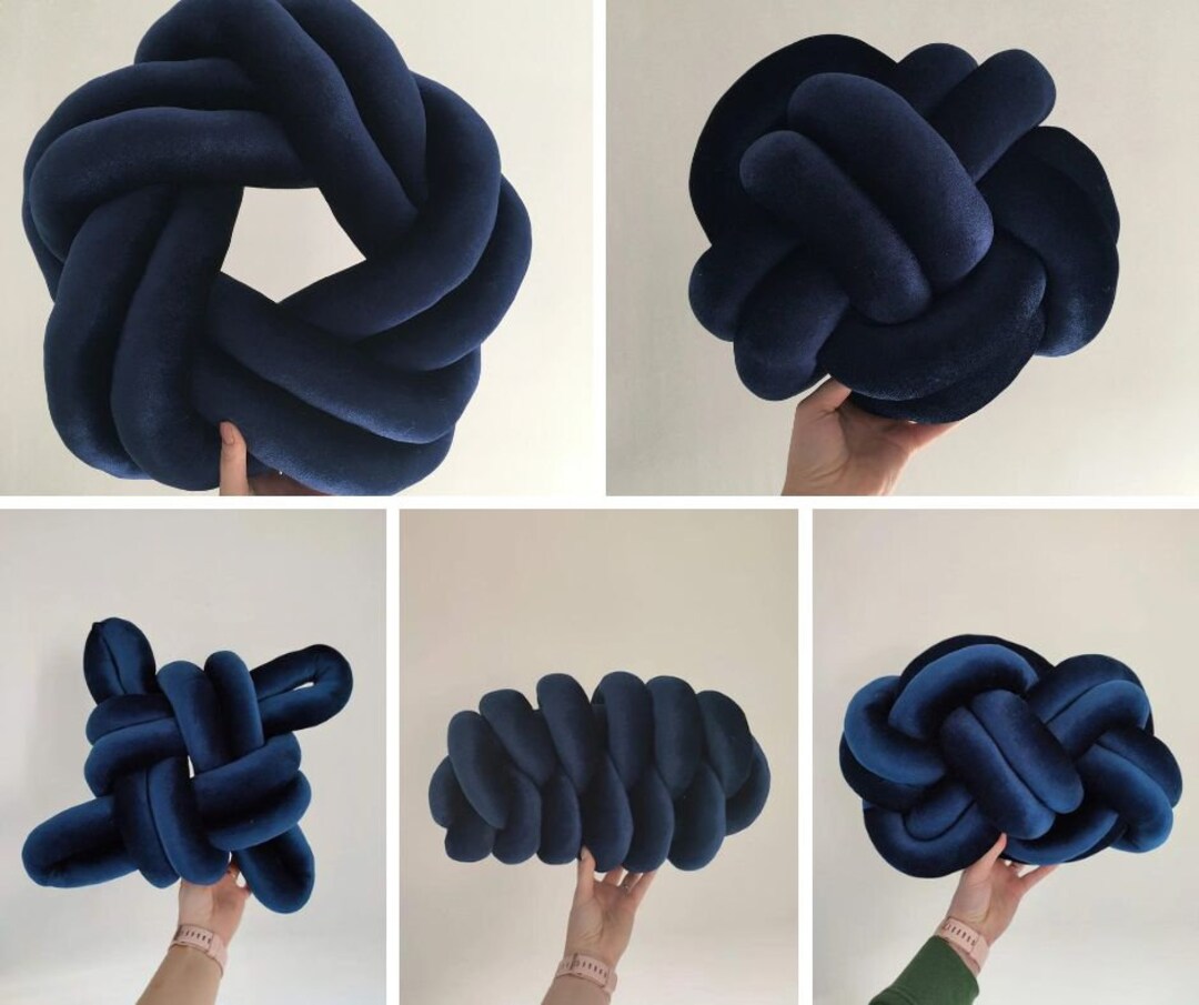 Navy Blue Knot Pillow, Knot Cushion, Flat Pillow, Decorative Cushion