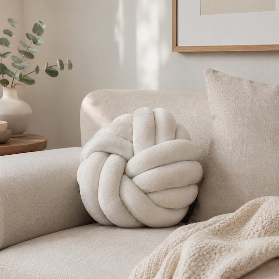 White Knot Pillow, Scandinavian Cushion, Modern Accent Pillow