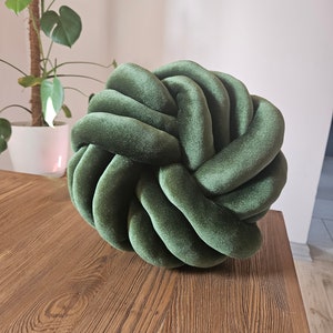 Almohada de nudo verde bosque, almohada de cojín de nudo, almohada de acento para sofá, bola anudada suave, decoración del hogar de la silla, cojín de sofá cama, decoración del dormitorio imagen 6