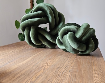 Set of Two Knots Pillow, Knot Pillow, Knot Forest Green pillow, Modern Knot Pillows, Knot Cushion, Flat Pillow, Decorative Cushion