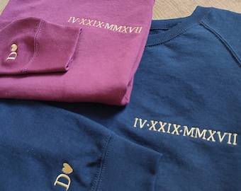 Custom Embroidered Roman Numeral Hoodie, Personalized Couples Gifts, Embroidered Couples Hoodie, Anniversary Date Couples Sweatshirt