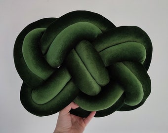 Oreiller à nœuds, oreiller bretzel, oreillers à nœuds modernes, oreiller à nœuds vert forêt, coussin à nœuds, oreiller plat vert foncé, coussin décoratif