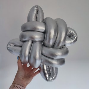 Knot Pillow, Silver Knot Pillow, Silver Knot Cushion, Knot Cushion, Large Floor Cushion, Large Knot Pillow, Silver Floor Pillow, Silver knot