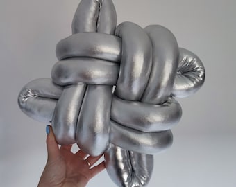 Knot Pillow, Silver Knot Pillow, Silver Knot Cushion, Knot Cushion, Large Floor Cushion, Large Knot Pillow, Silver Floor Pillow, Silver knot