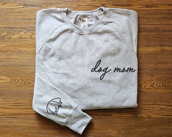 Custom Dog Mama Sweatshirt with Pet Name on Sleeve, Custom Dog Ears Embroidered Sweatshirt, Custom Dog Mom Sweatshirt, Dog Mom Hoodie,