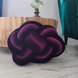 Knot Pillow, Pretzel pillow, Modern Knot Pillows, Dark purple velour Knot Pillow, Knot Cushion, Dark plum Velvet Pillow, Decorative Cushion