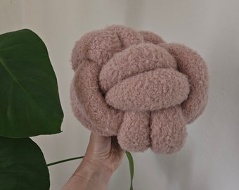 Almohada Boucle rosa polvoriento, almohada de nudo Boucle, cojín de nudo Boucle, almohadas de nudo modernas, cojín de sofá cama, almohada de lanzamiento de sofá, almohada de lanzamiento de bola