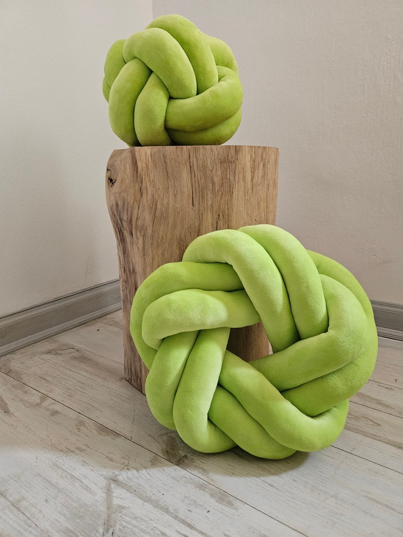 Set of Two Knots Pillow, Knot Pillow, Knot Lime pillow, Modern Knot Pillows, Knot Cushion, Flat Pillow, Decorative Cushion, Lime pillow image 5