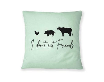 Vegan Pillow, Friends not Food Pillow, Pillow Cases, Living Room Decor, Floor Pillow, Garden Decor, Kids Room Decor, Rustic Home Decor